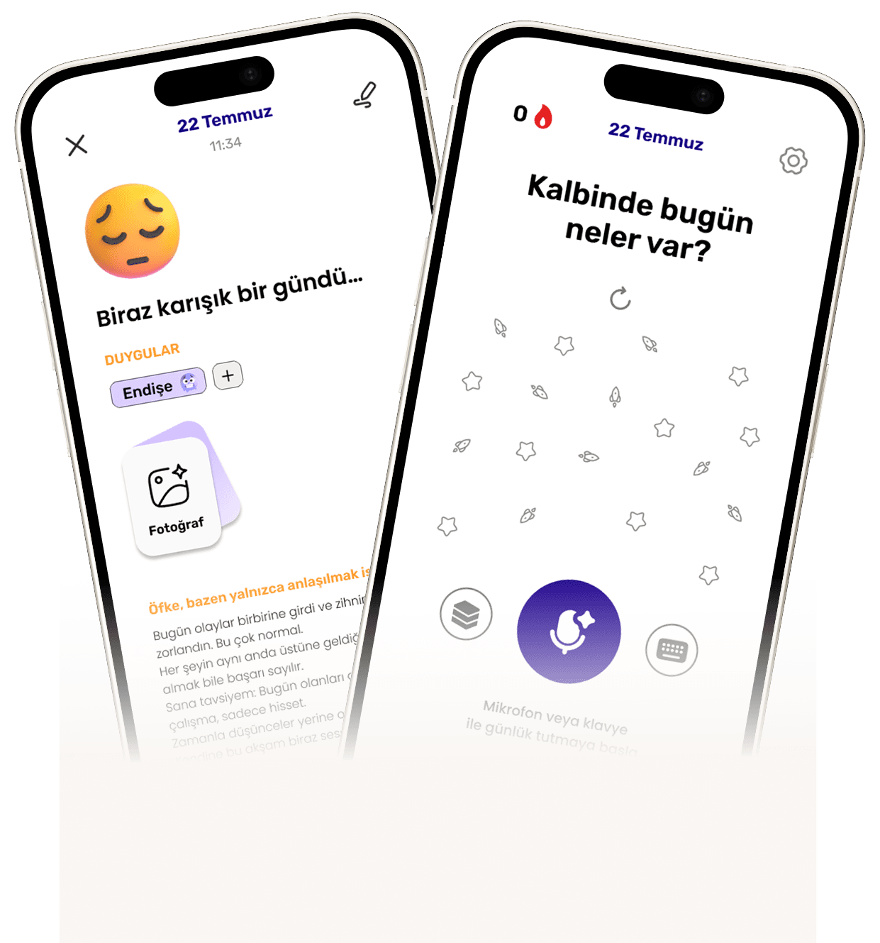 Venera Yapay Zeka Destekli Günlük Uygulaması Giriş Bölümü Ekran Görüntüsü